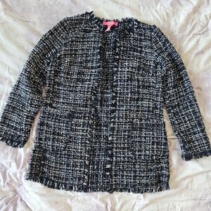 CATHERINE MALANDRINO Pleated blazer long blue cardigan 2 pockets NEW work office